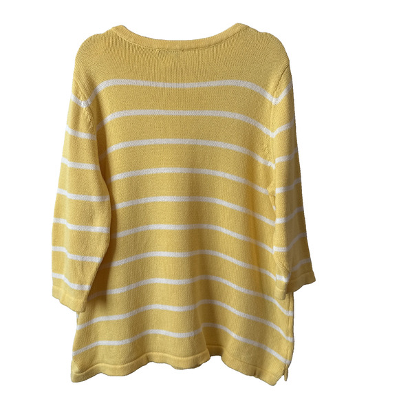 CJ Banks Women’s 2X Boho Chic Yellow Striped 3/4 Sleeve Knit Tunic Sweater Fall - Picture 2 of 10